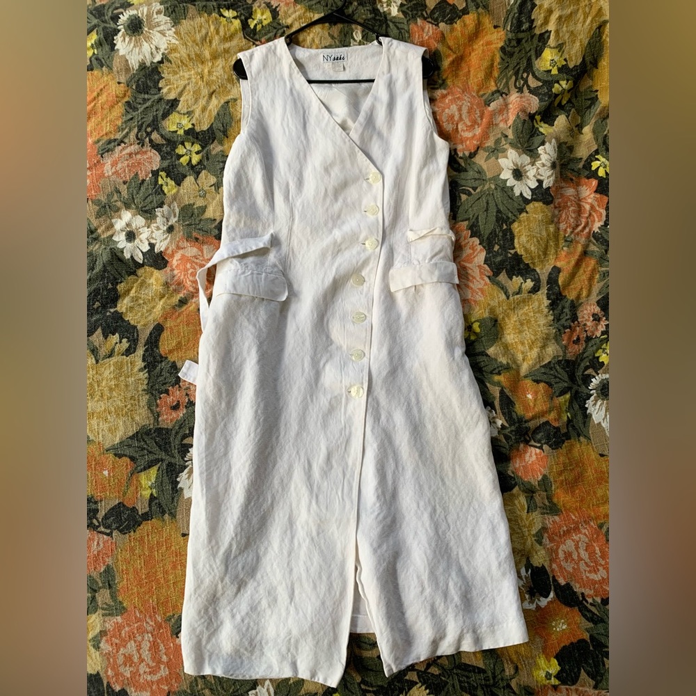 Large Linen Blend Dress True Vintage Button Down Wrap Shift size 16